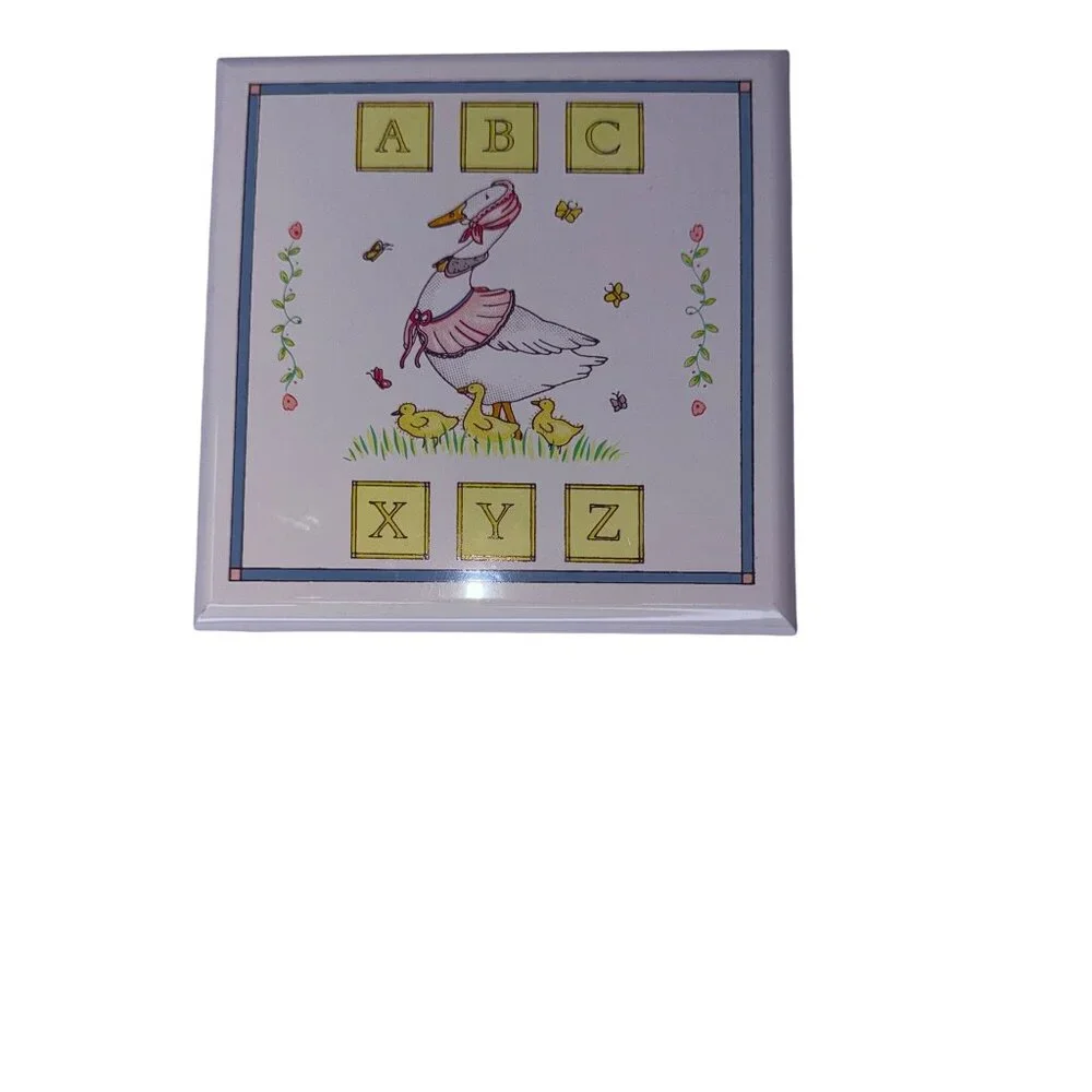Vintage Japan Musical Jewelry Box Mother Goose ABC XYZ Nursery Theme Plastic 80s